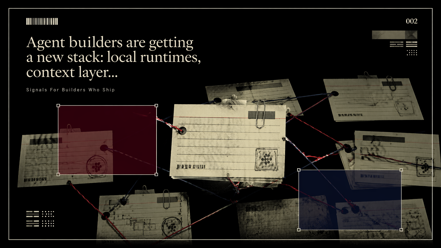 Index cards connected with string representing enterprise context for agents