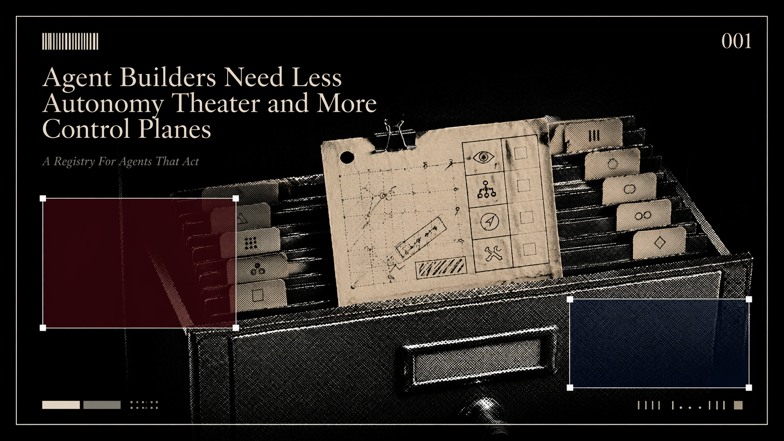 Marked paper dossier representing AI agent infrastructure control boundaries