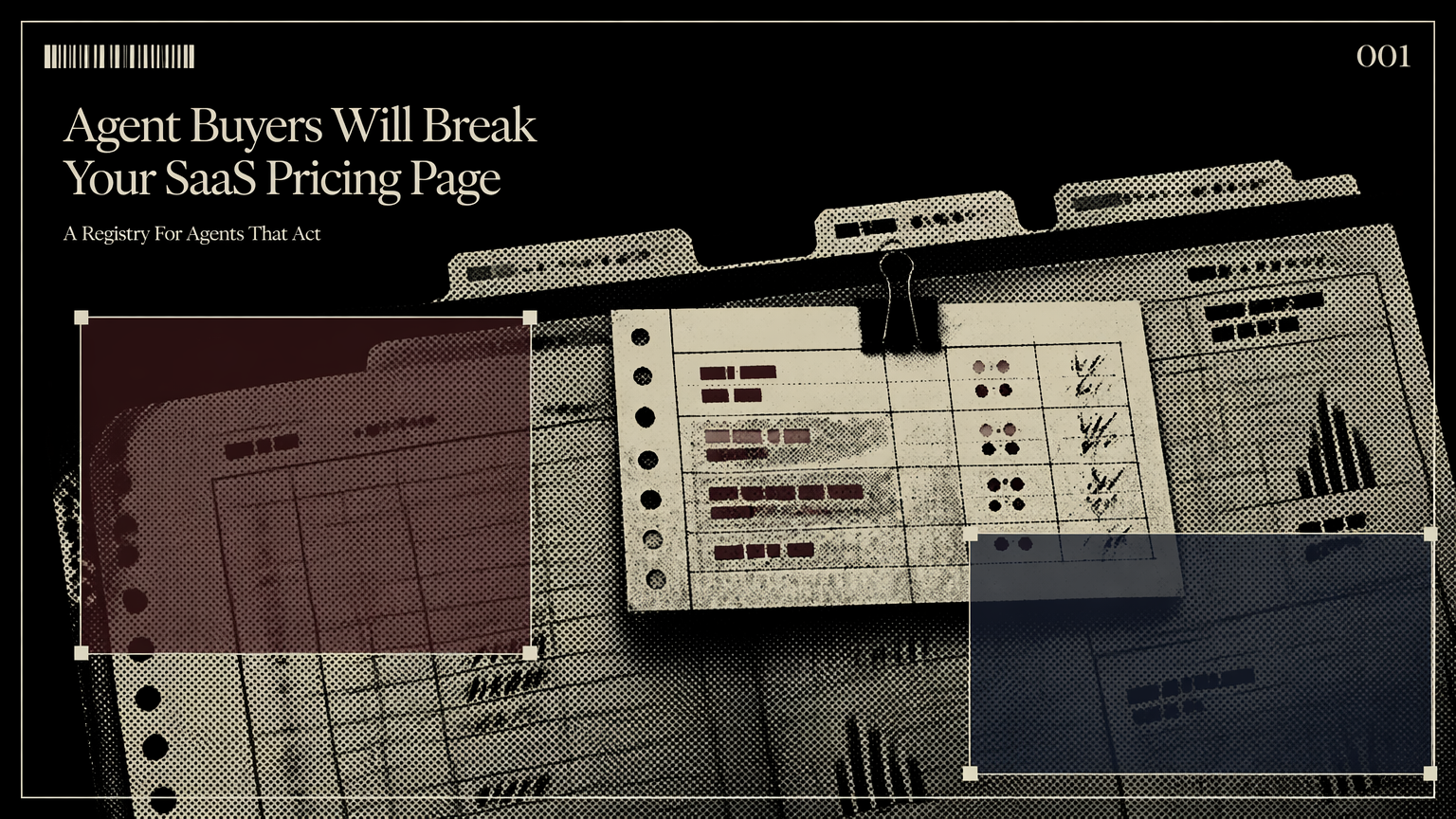 A worn accounting ledger with stamped plan tiers and loose metering slips on black negative space