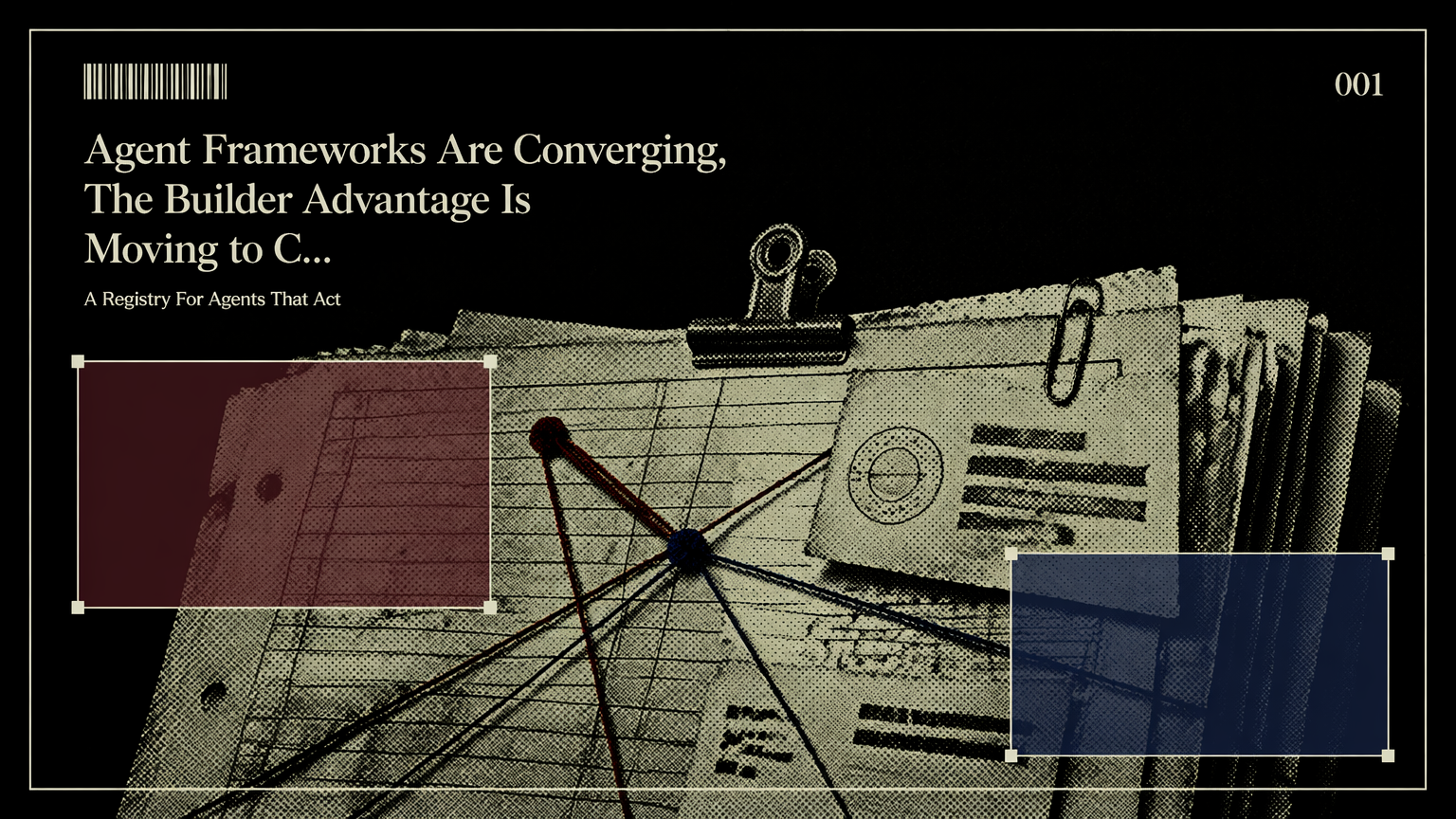 An evidence packet representing agent framework choices and production control