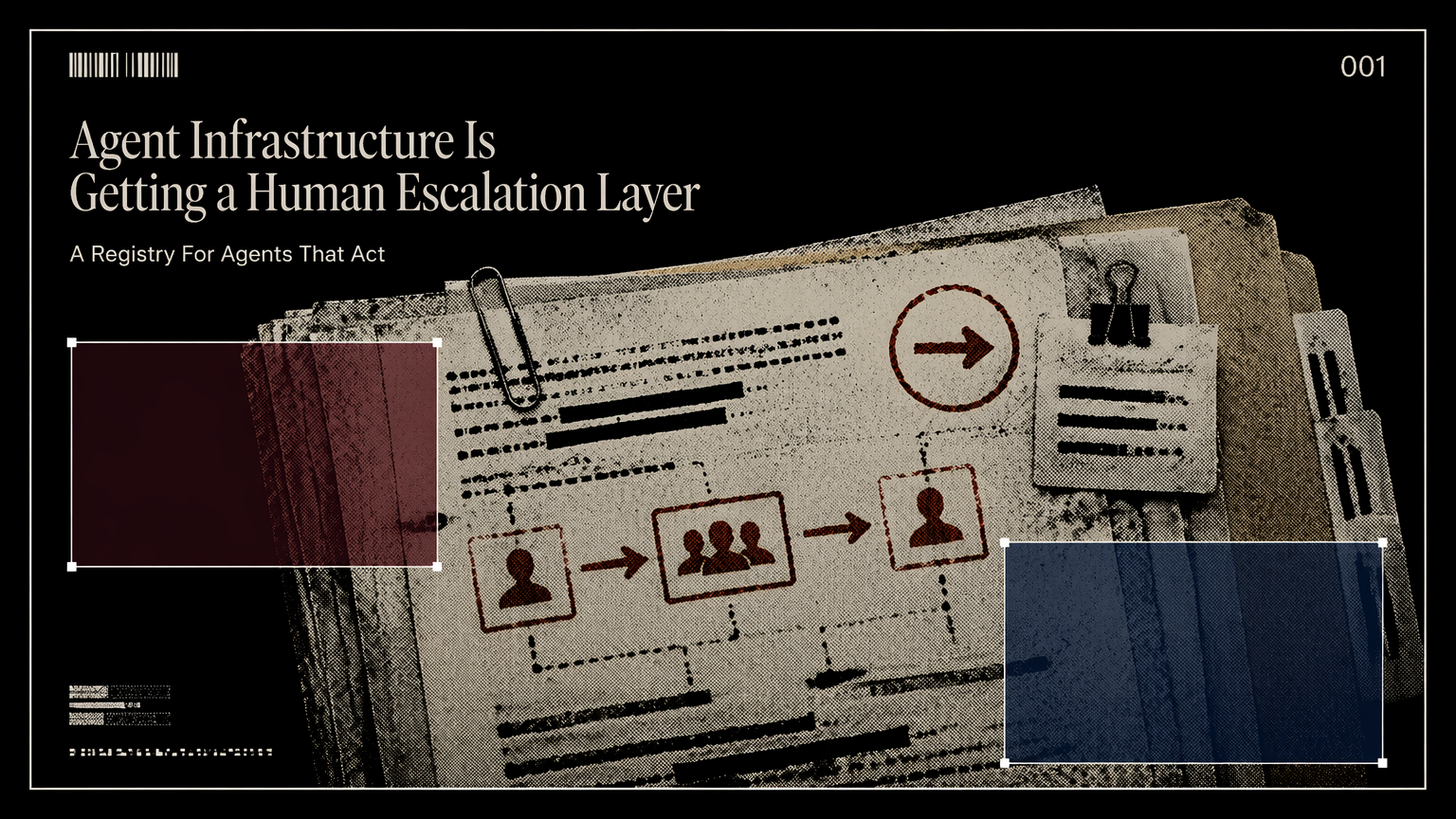 A marked paper routing packet representing human escalation in agent infrastructure