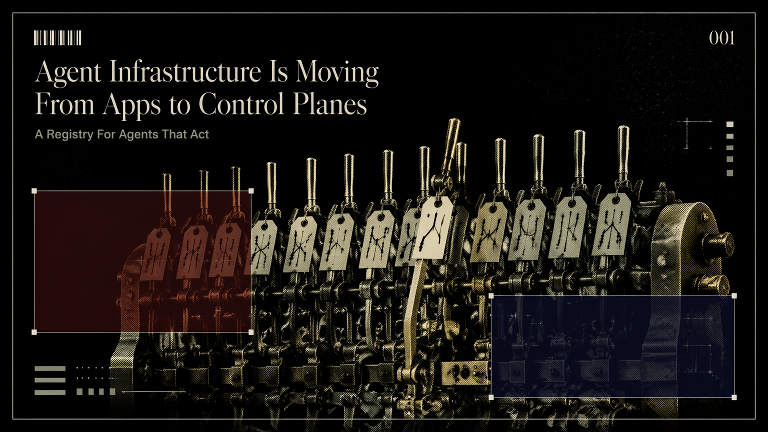 A brass railway signal interlocking machine representing an AI agent control plane
