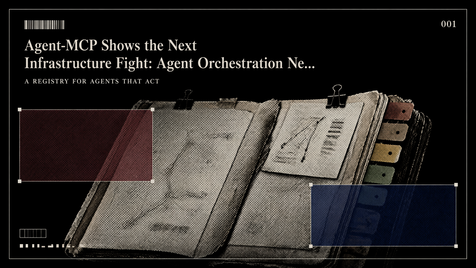 Field notebook with task tabs representing AI agent orchestration infrastructure