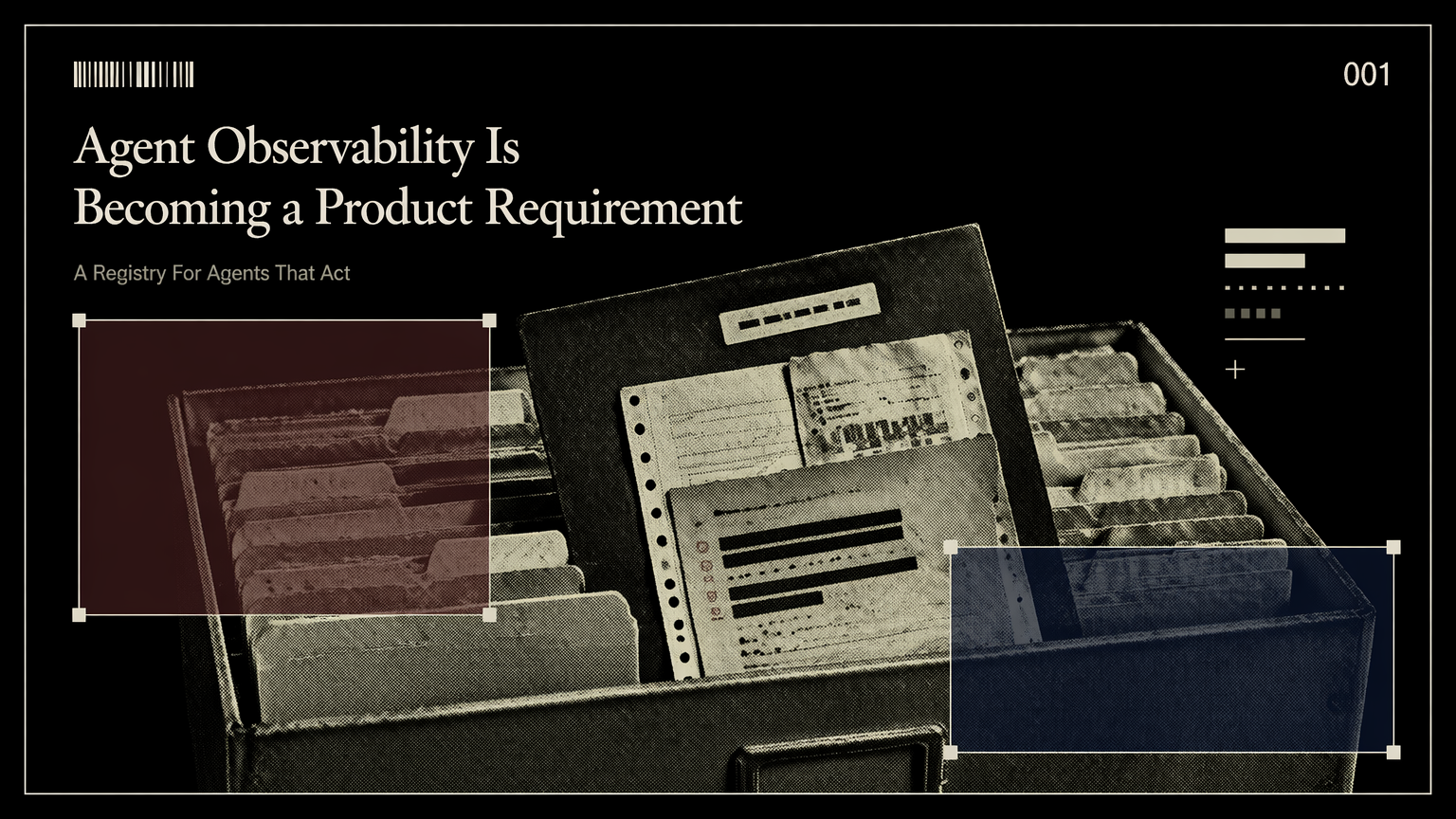 Evidence packet with token receipts, trace slips, and redacted incident notes representing AI agent observability