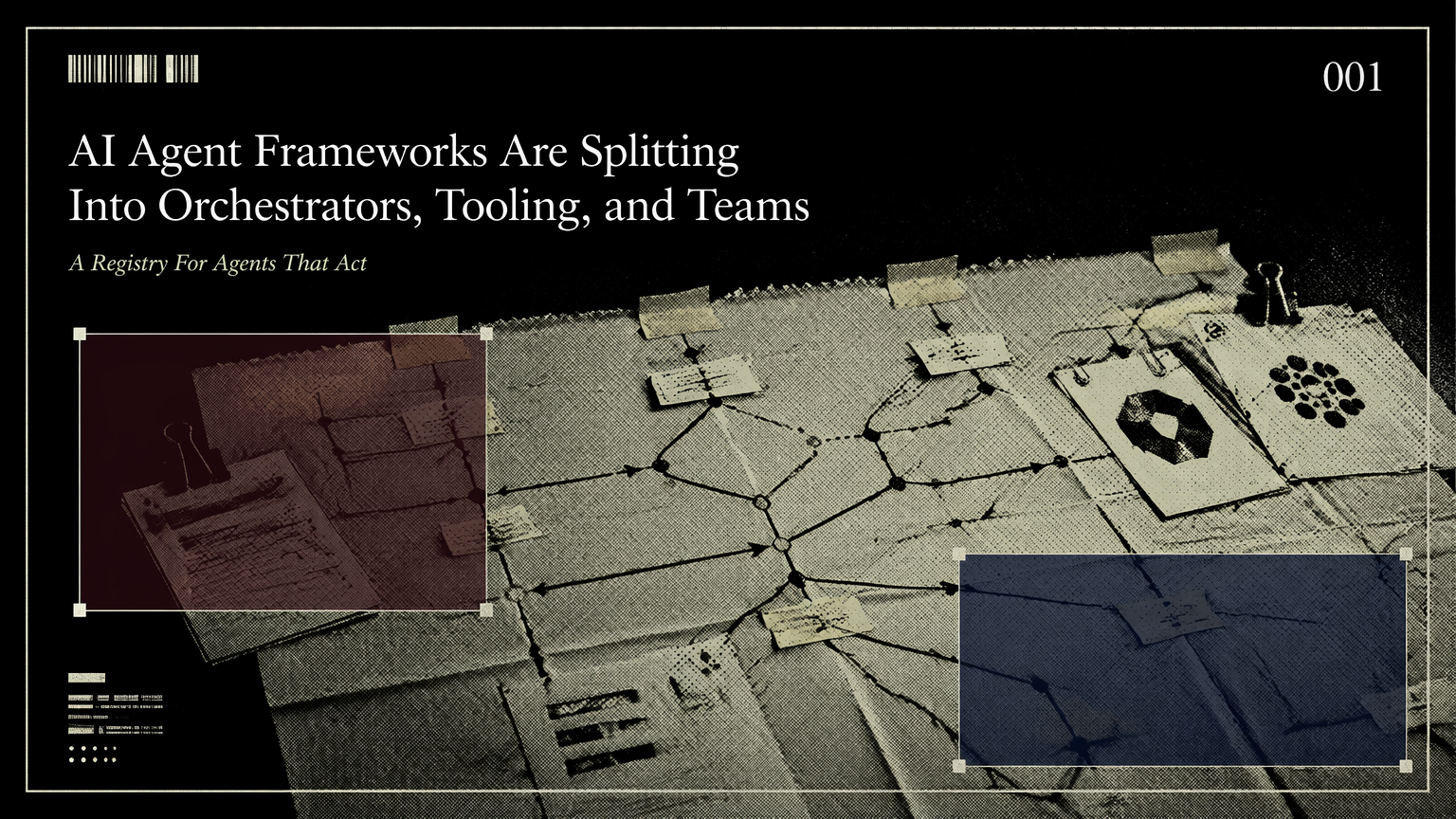 A marked paper workflow map representing competing AI agent framework control models