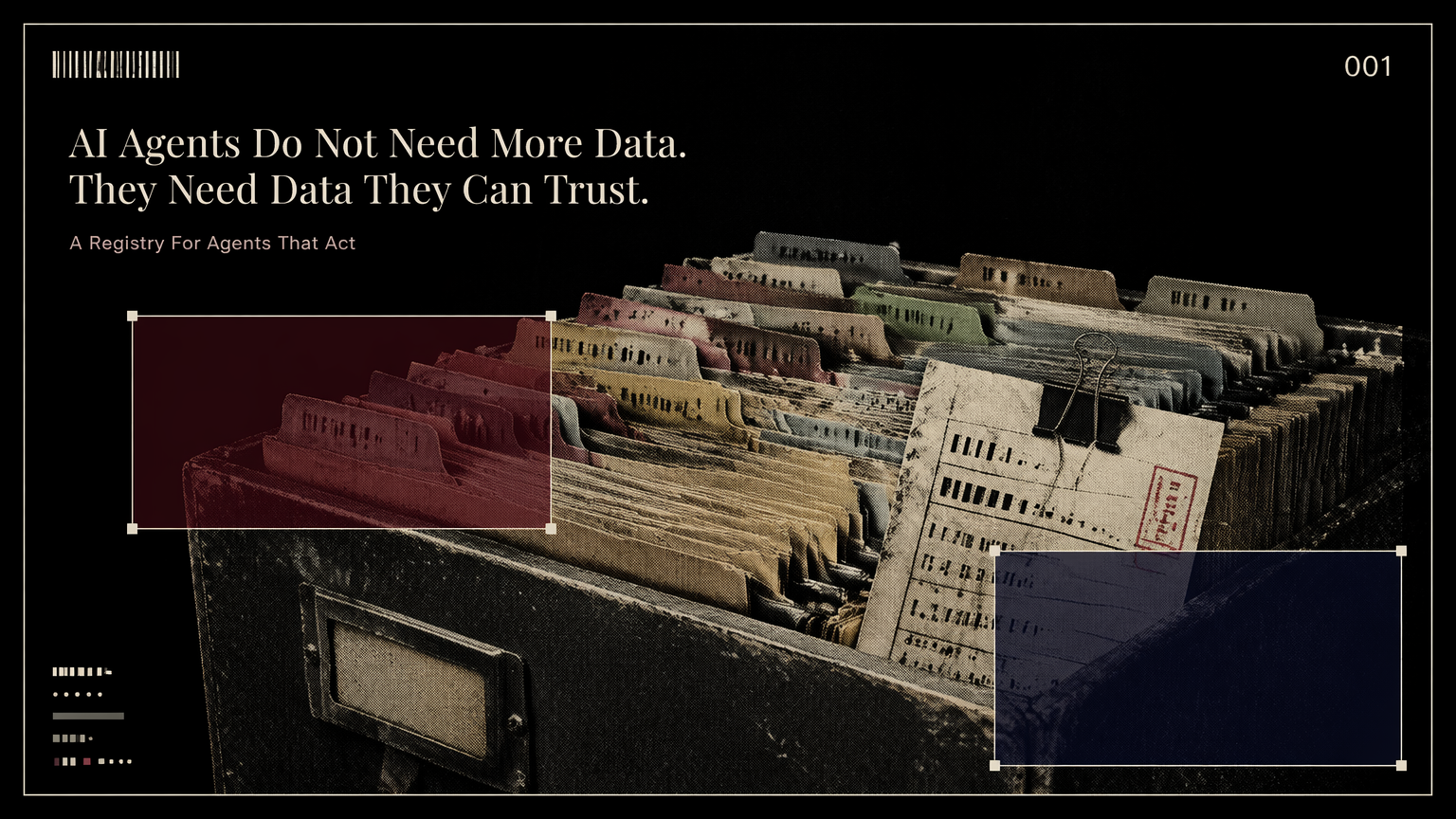 An archive box of enterprise records with colored tabs representing trusted data context for AI agents
