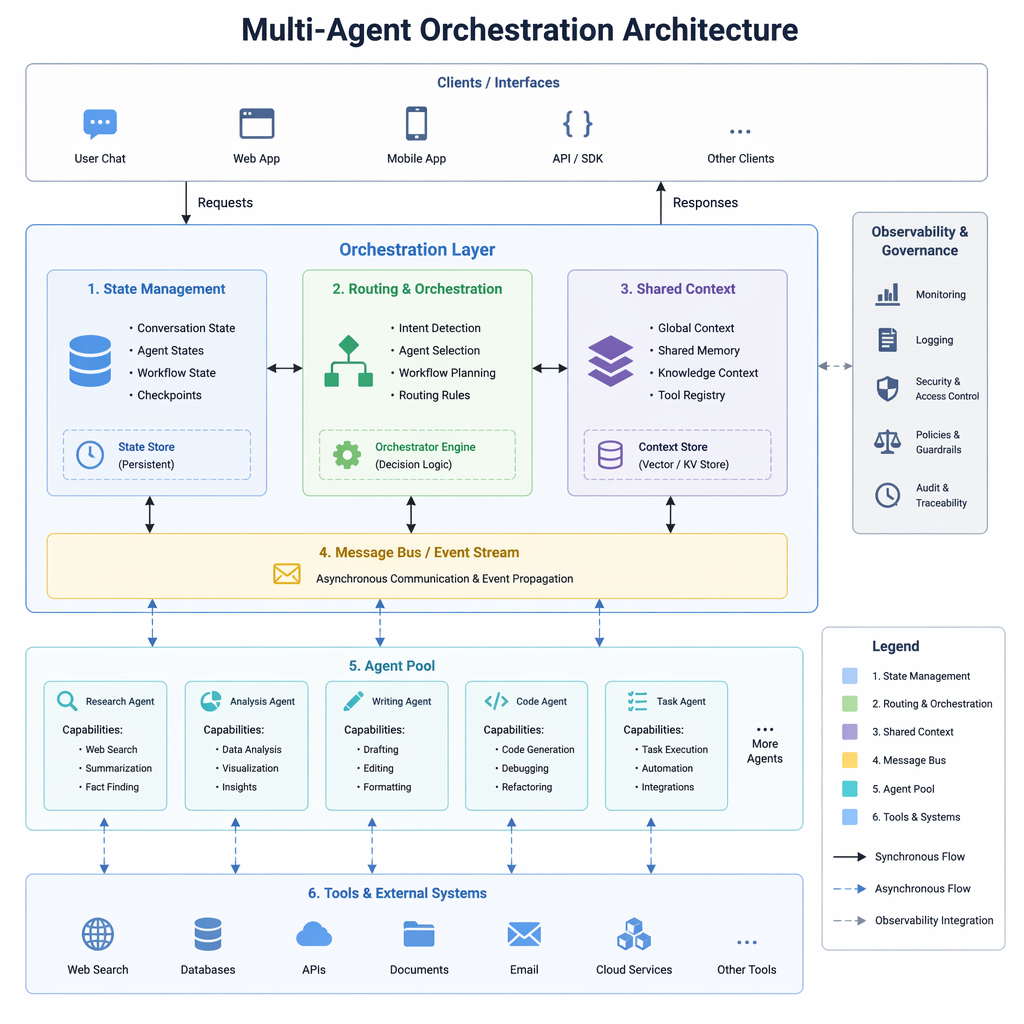 Diagram of AI agent orchestration architecture