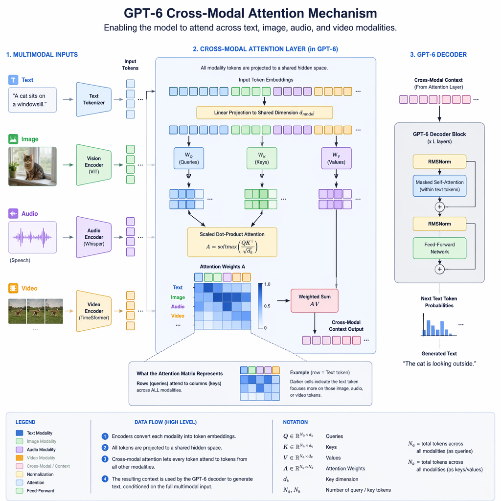 Diagram of cross-modal attention mechanism in GPT-6