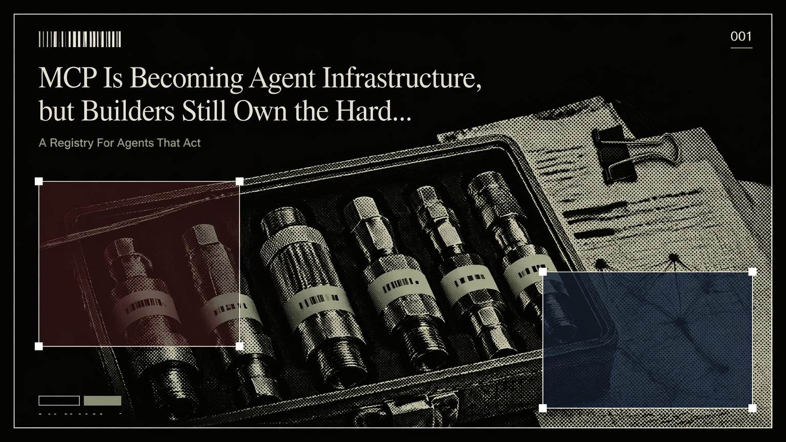 A brass tool coupler tray representing MCP connections for AI agents