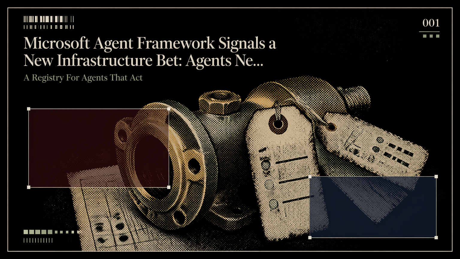 A dossier style photograph of a labeled machine part representing an AI agent runtime contract