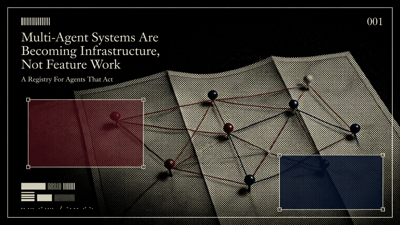 A marked field map representing coordinated multi-agent infrastructure
