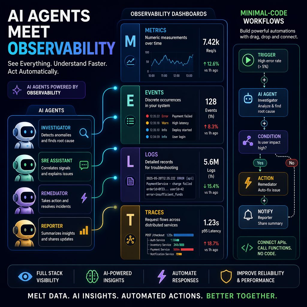 Illustration of AI agent observability tools in action