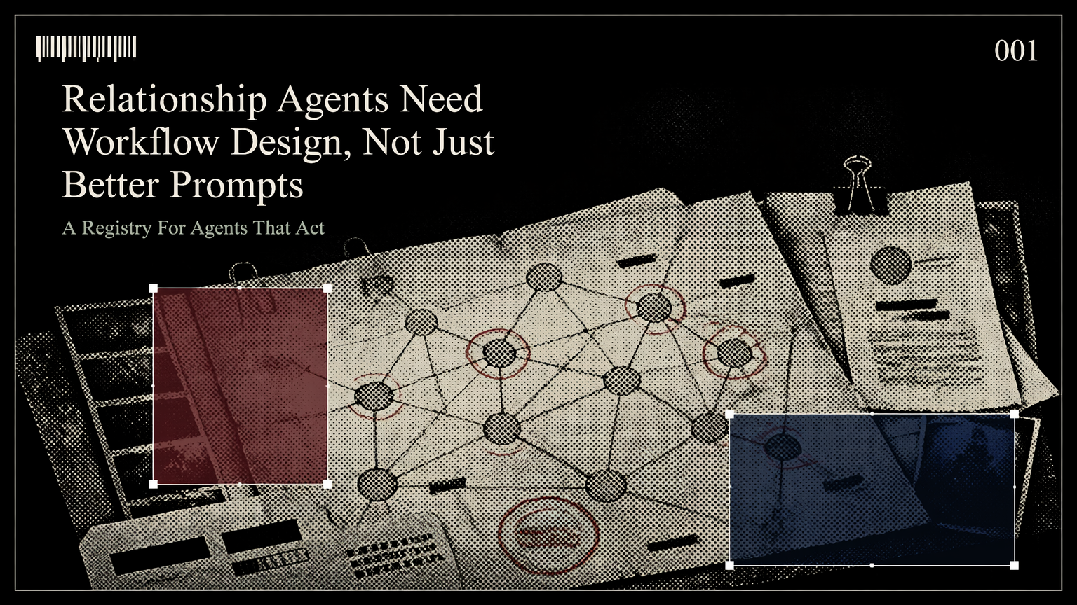 A marked paper relationship map with clipped contact notes and approval stamps