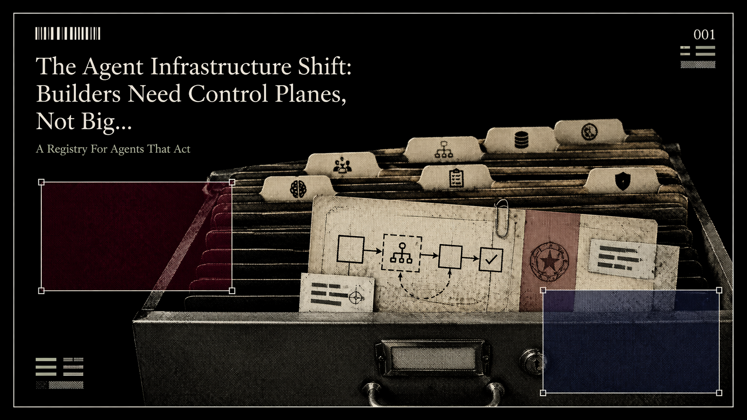 Marked paper dossier showing an agent workflow control plan with evidence tabs