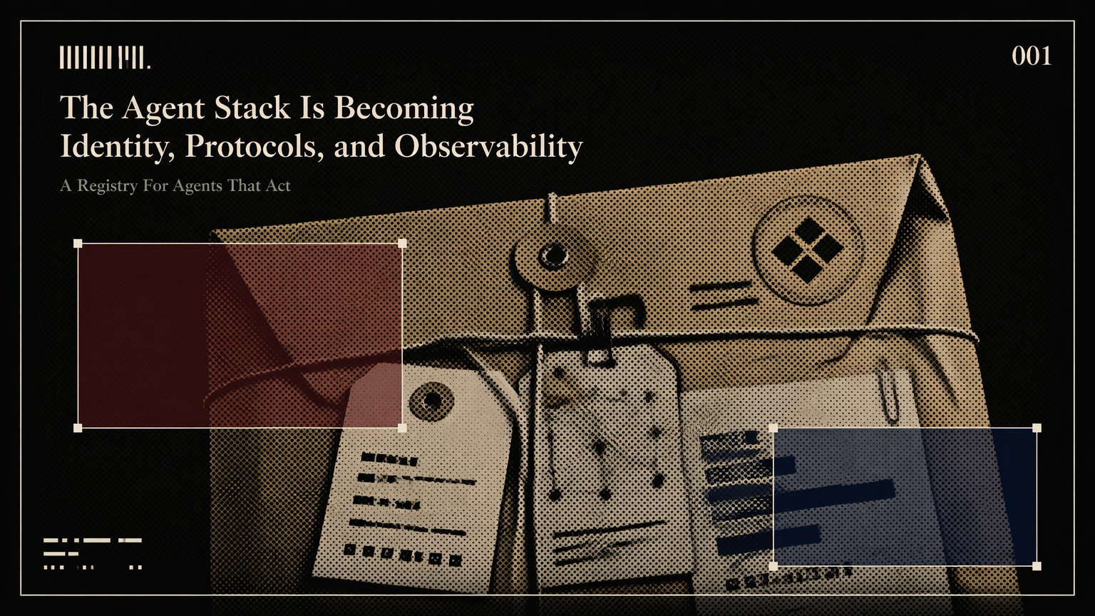 A sealed evidence packet representing production AI agent infrastructure and protocol layers