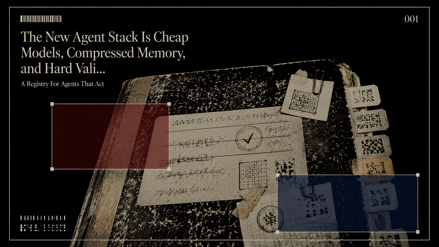 Marked laboratory notebook representing compressed agent memory and validation notes