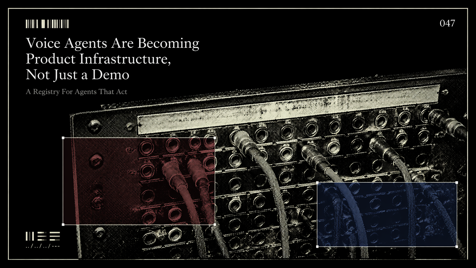 A telephone switchboard patch panel representing voice agents connected to business APIs